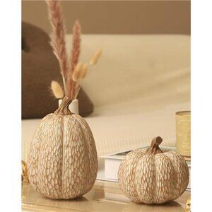 2 Pcs Thanksgiving Resin Pumpkin Decor Brown and White Pumpkin Fall Autumn Decor